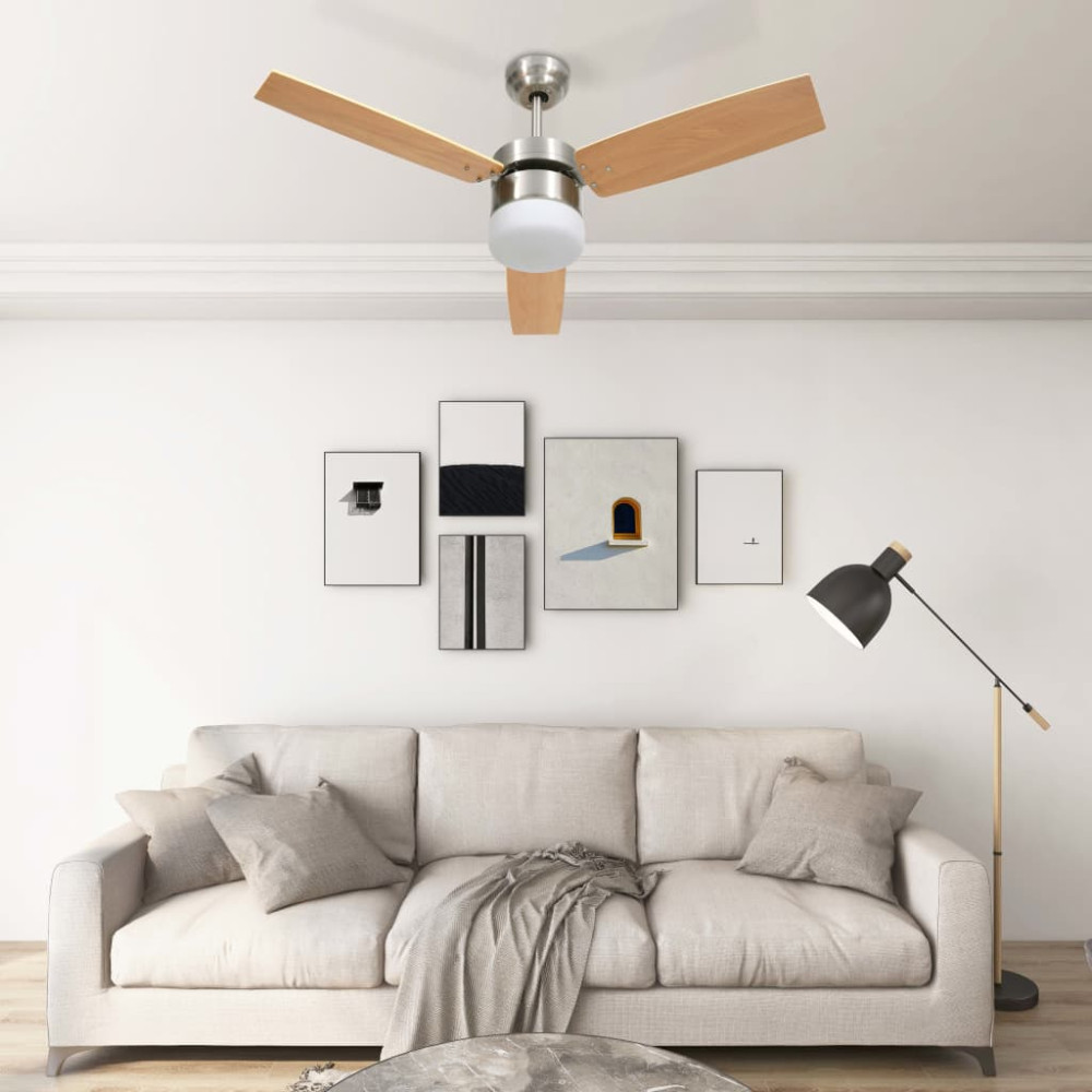 Produktbild för Takfläkt med lampa och fjärrkontroll 108 cm ljusbrun
