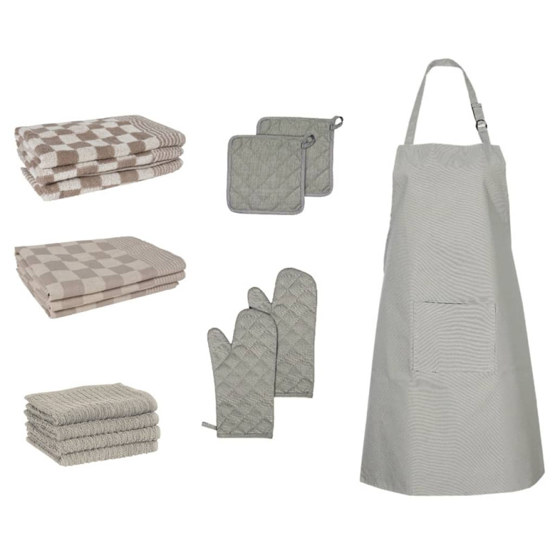 Produktbild för Handduksset 15 st med ugnsvantar & grytlappar grå bomull