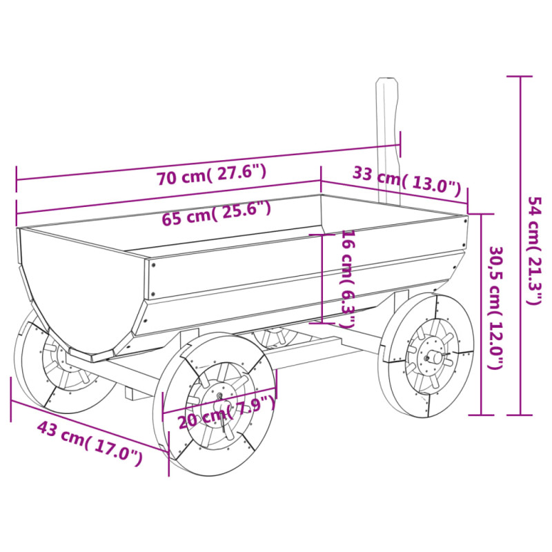 Produktbild för Dekorativ vagn 70x43x54 cm Massivt granträ