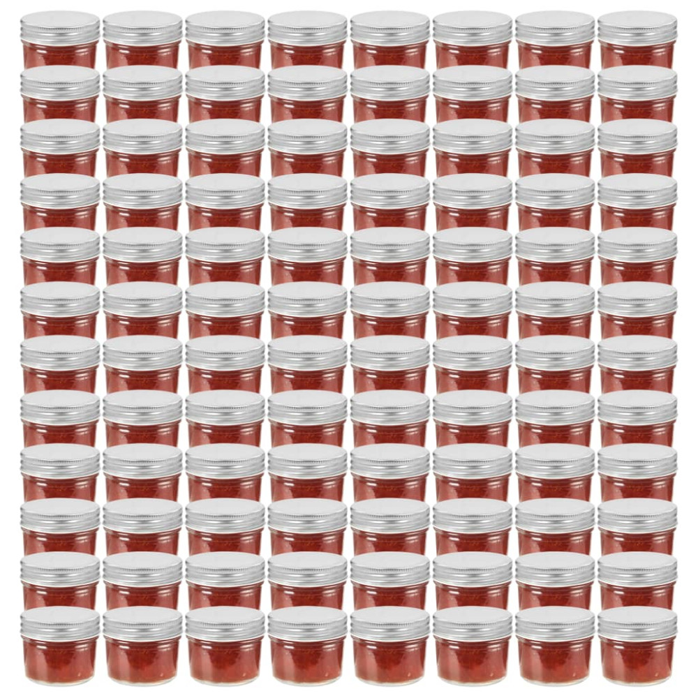 Produktbild för Syltburkar i glas med silvriga lock 96 st 110 ml