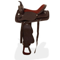 Produktbild för Westernsadel träns&halsband äkta läder 16" brun
