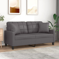 Miniatyr av produktbild för 2-sits soffa med prydnadskuddar grå 140 cm konstläder