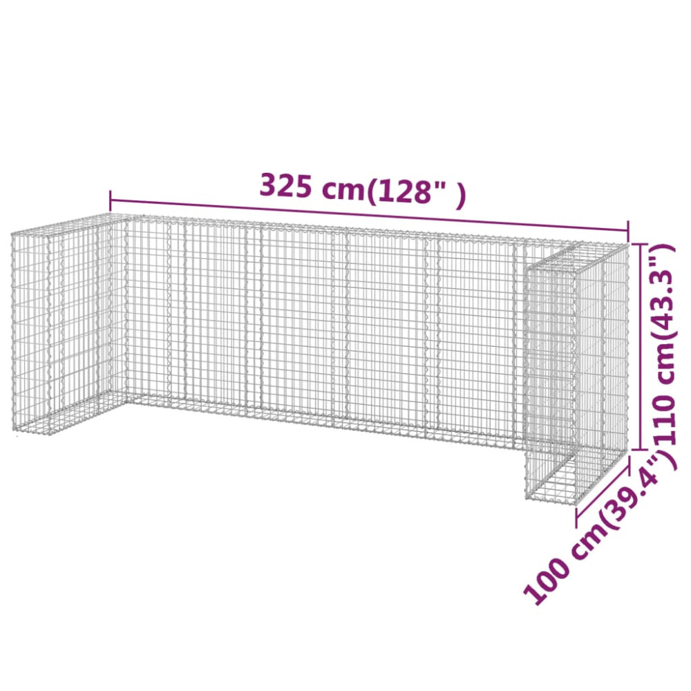 Produktbild för Gabionmur för soptunnor galvaniserat stål 325x100x110 cm