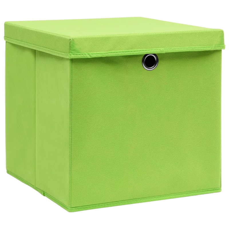 Produktbild för Förvaringslådor med lock 10 st grön 32x32x32 cm tyg