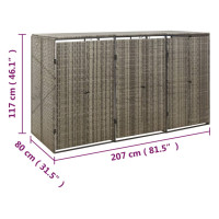 Produktbild för Skjul för tre soptunnor grå 207x80x117 cm konstrotting