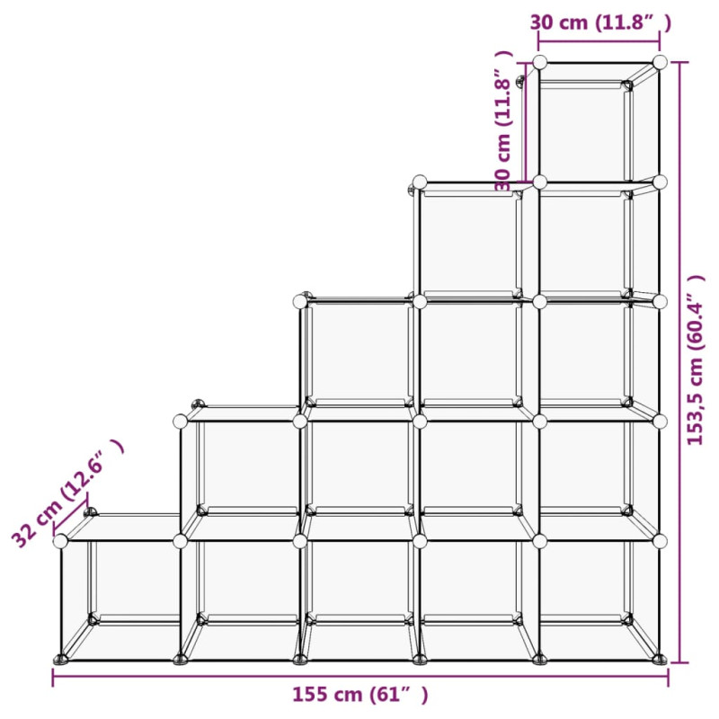 Produktbild för Förvaringskuber stapelbara 15 kuber svart PP