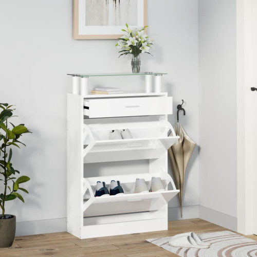 vidaXL Skoskåp vit högglans 63x24x104 cm konstruerat trä