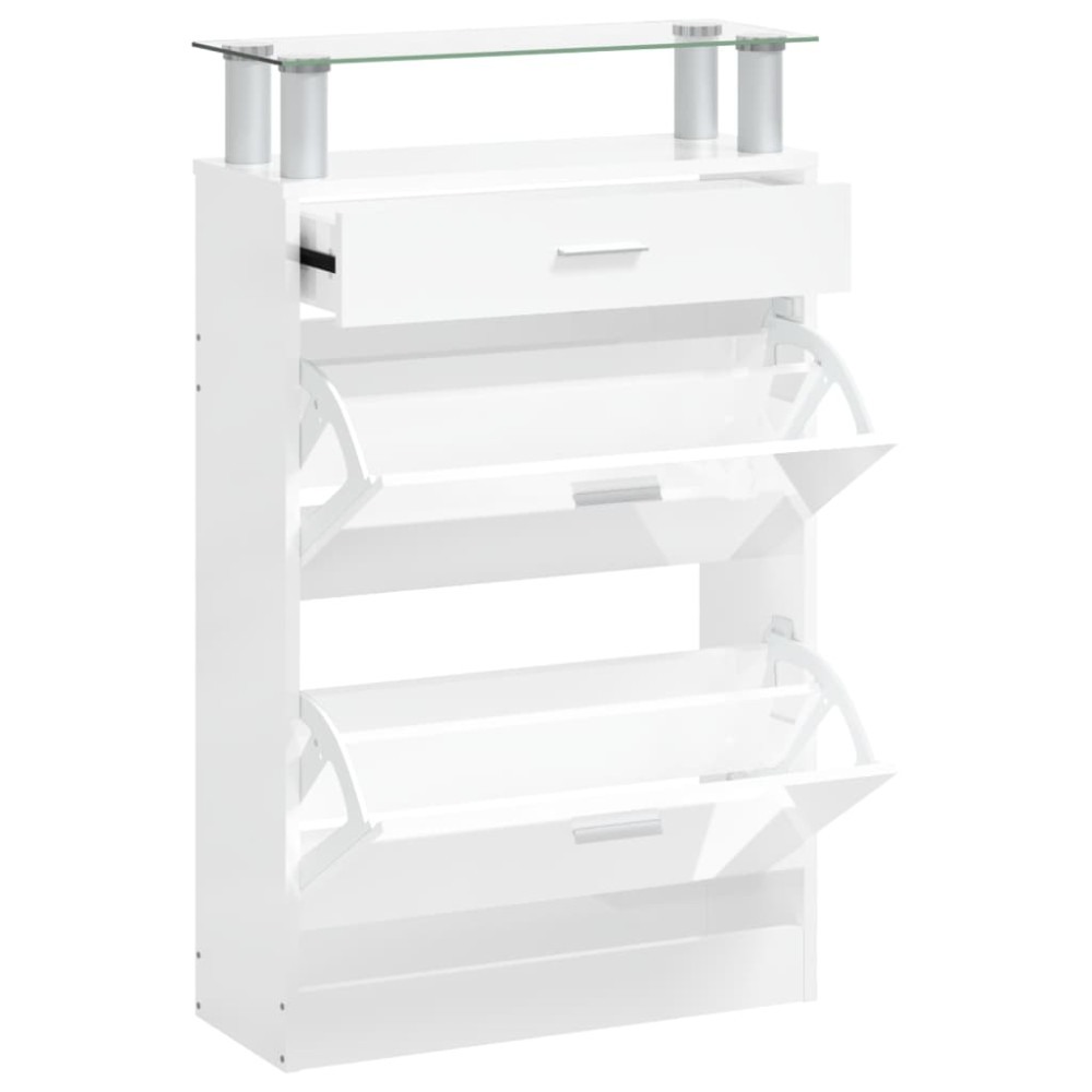 Produktbild för Skoskåp vit högglans 63x24x104 cm konstruerat trä