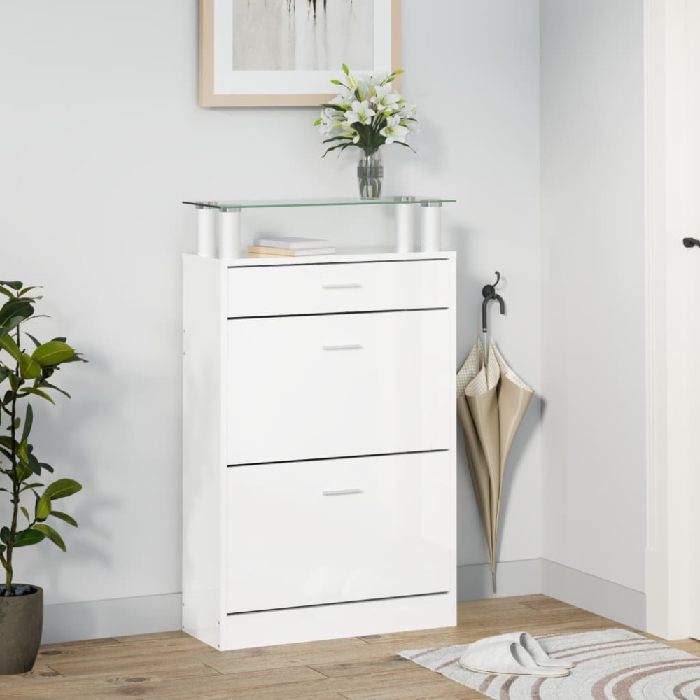 Produktbild för Skoskåp vit högglans 63x24x104 cm konstruerat trä