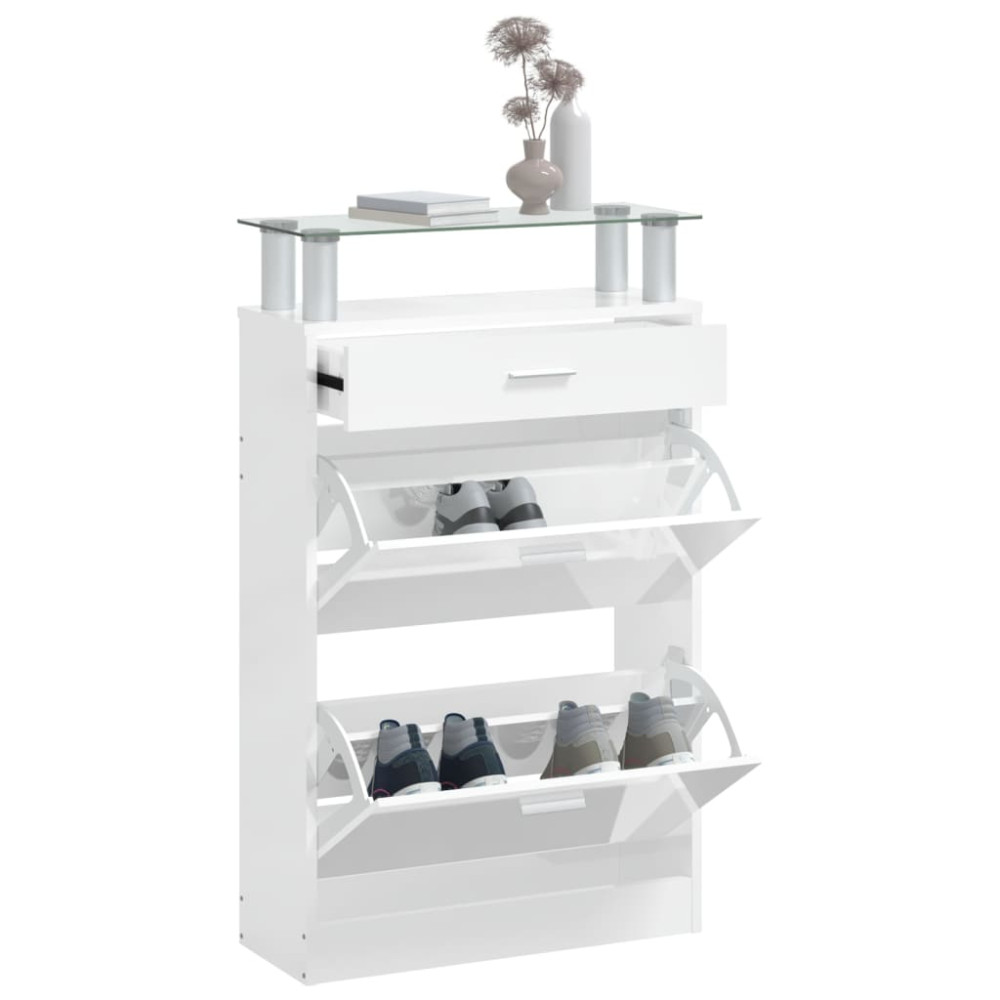 Produktbild för Skoskåp vit högglans 63x24x104 cm konstruerat trä