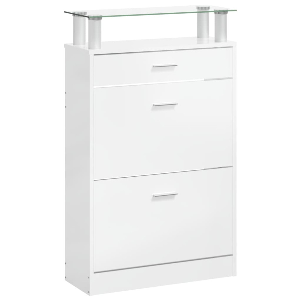 Produktbild för Skoskåp vit högglans 63x24x104 cm konstruerat trä