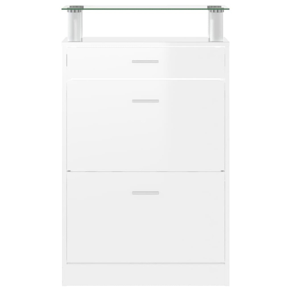 Produktbild för Skoskåp vit högglans 63x24x104 cm konstruerat trä