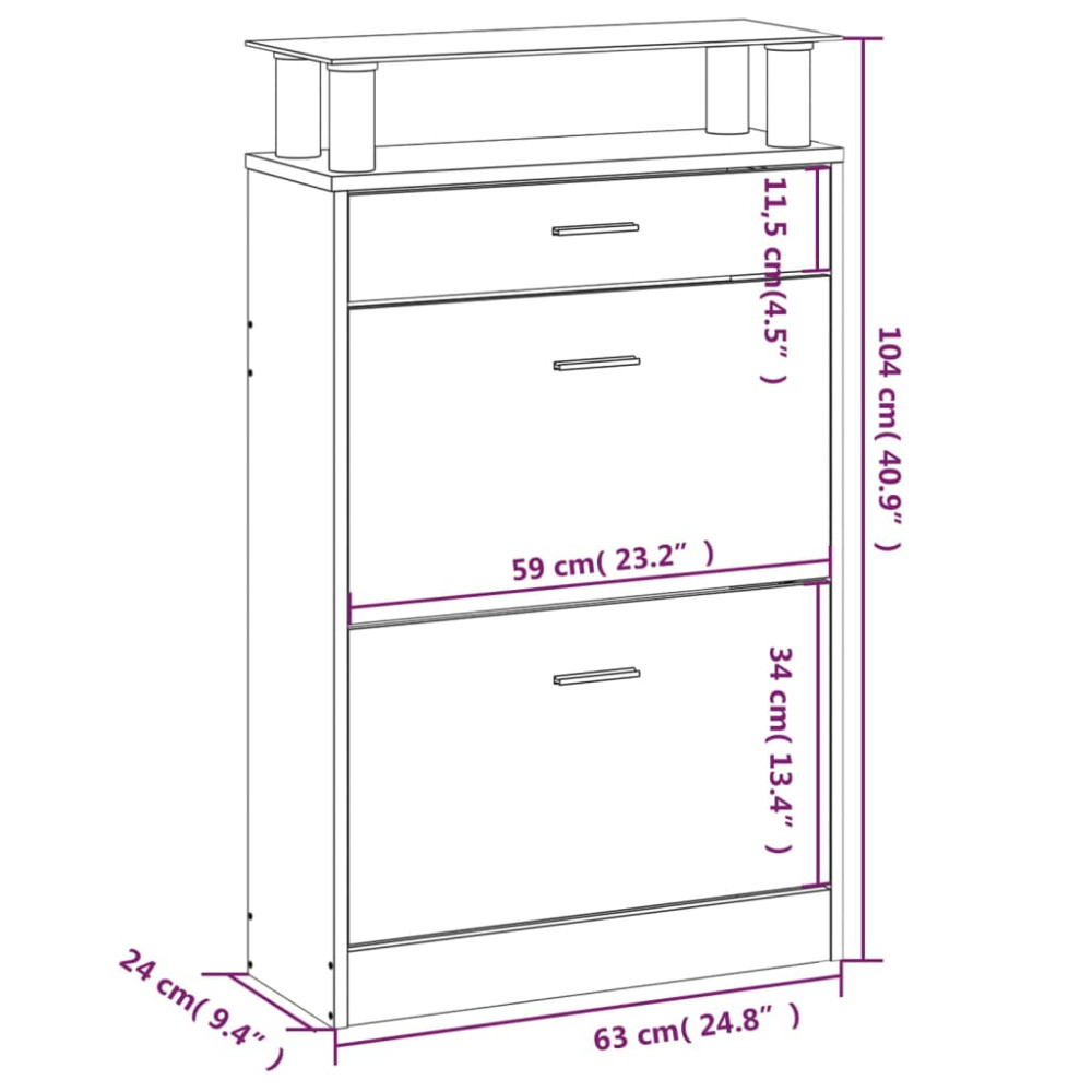 Produktbild för Skoskåp vit högglans 63x24x104 cm konstruerat trä
