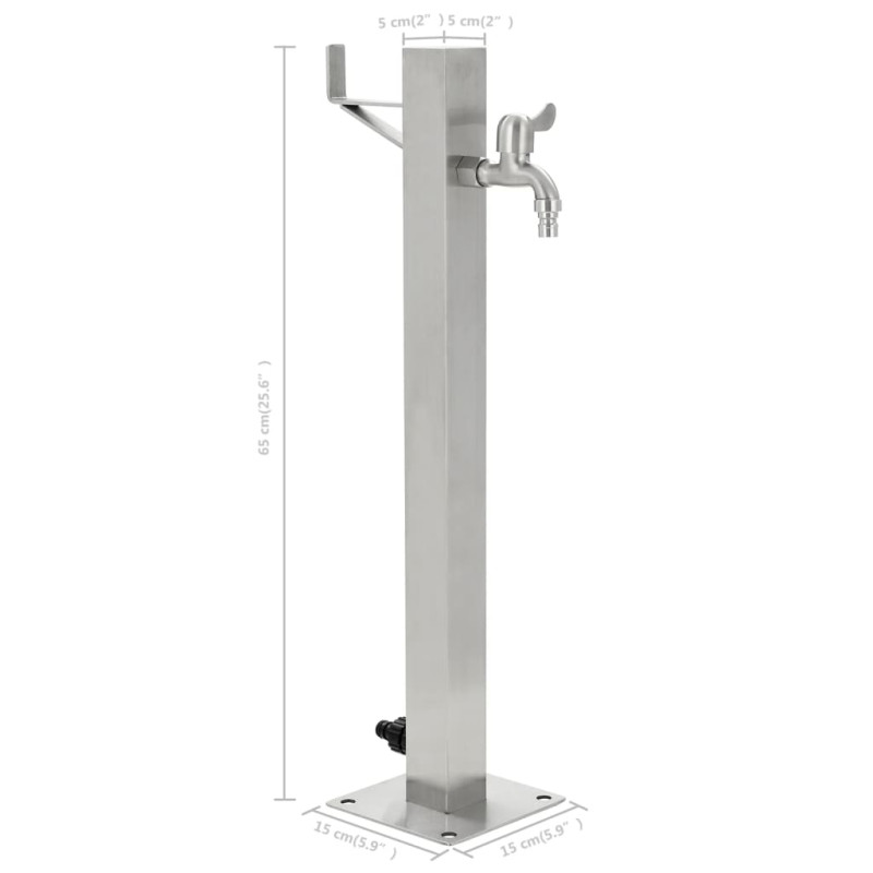 Produktbild för Vattenpost för trädgården 65 cm rostfritt stål fyrkantig