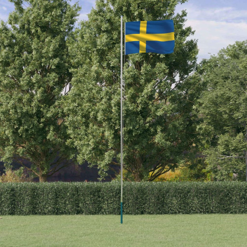 vidaXL Sveriges flagga med flaggstång 6,23 m aluminium