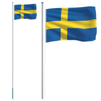 Produktbild för Sveriges flagga med flaggstång 6,08 m aluminium