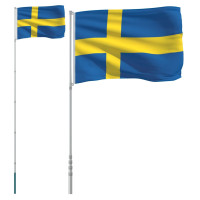 Produktbild för Sveriges flagga med flaggstång 5,5 m aluminium