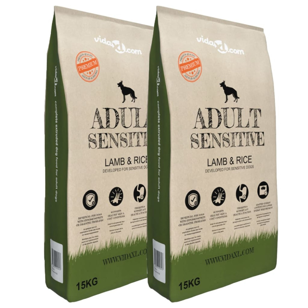 Produktbild för Premium Hundmat torr Adult Sensitive Lamb & Rice 2 st 30 kg