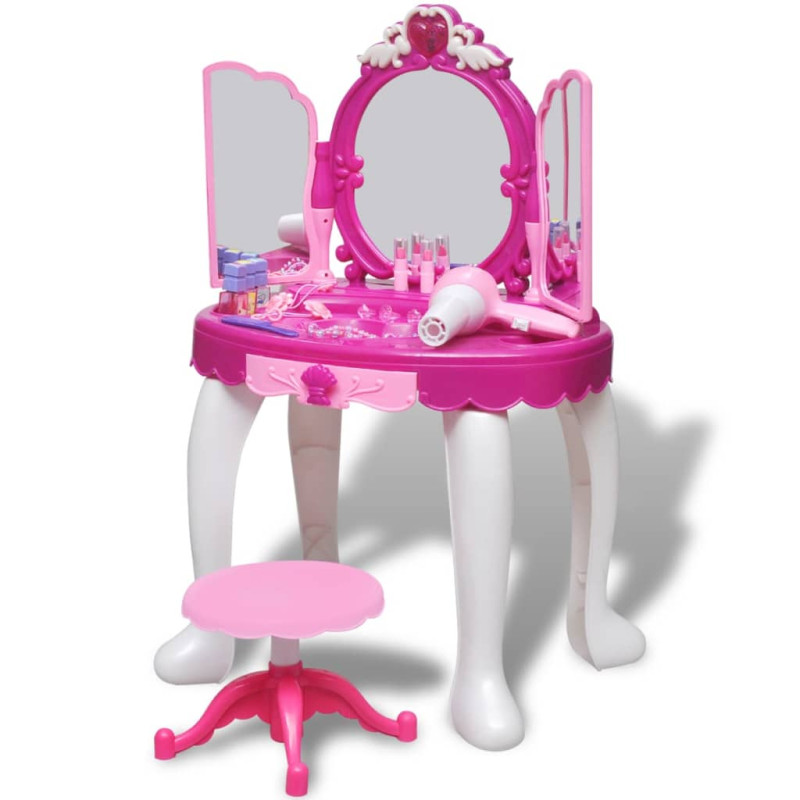 Produktbild för Sminkbord för barn med 3 speglar och ljud- och ljuseffekter