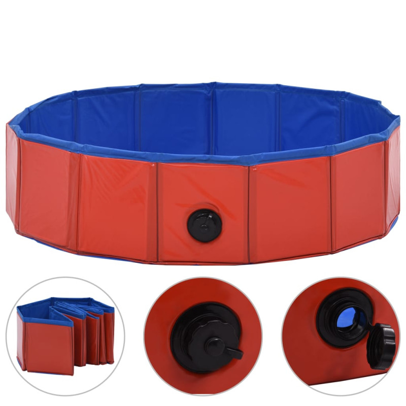 Produktbild för Hopfällbar hundpool röd 80x20 cm PVC
