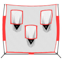 Produktbild för Portabelt baseballnät svart och röd 183x105x183 cm polyester