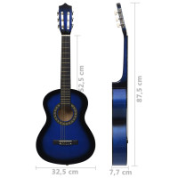 Produktbild för Klassisk gitarr för nybörjare 8 delar blå 1/2 34"