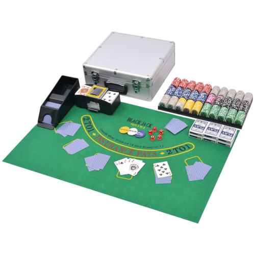 vidaXL Kombinerat poker-/Blackjack-set med 600 lasermarker aluminium