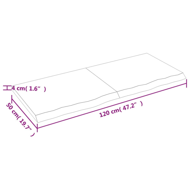 Produktbild för Bordsskiva ljusbrun 120x50x(2-4) cm behandlad massiv ek