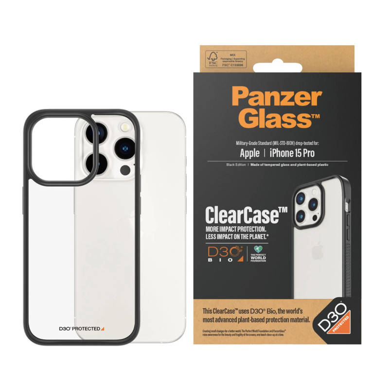 Produktbild för PanzerGlass ClearCase mobiltelefonfodral 15,5 cm (6.1") Omslag Svart, Transparent
