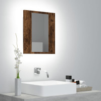 Miniatyr av produktbild för Spegelskåp för badrum LED rökig ek 40x12x45 cm konstruerat trä