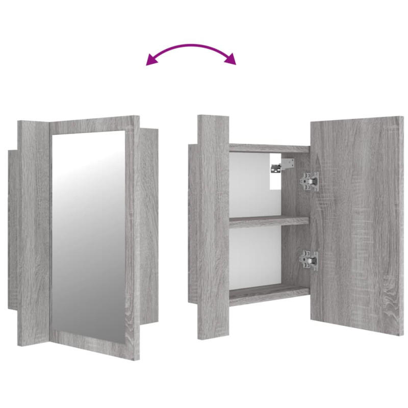 Produktbild för Spegelskåp för badrum LED grå sonoma 40x12x45cm konstruerat trä
