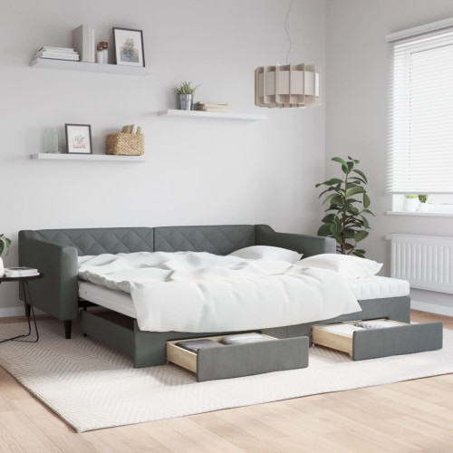 vidaXL Dagbädd utdragbar med lådor mörkgrå 100x200 cm tyg - Sängar & Sängramar