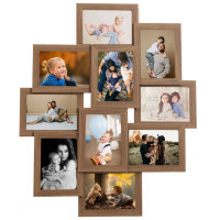 Produktbild för Fotoram för 10x(10x15 cm) bilder ljusbrun MDF