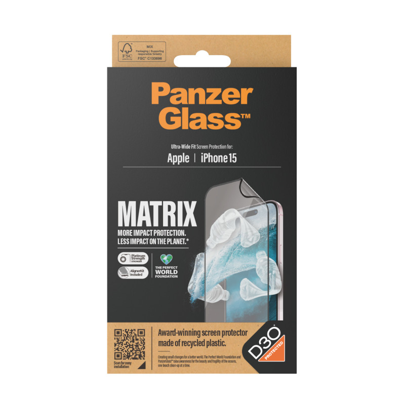 Produktbild för PanzerGlass UWF Matrix with D30 (Rec. PET) Genomskinligt skärmskydd Apple 1 styck