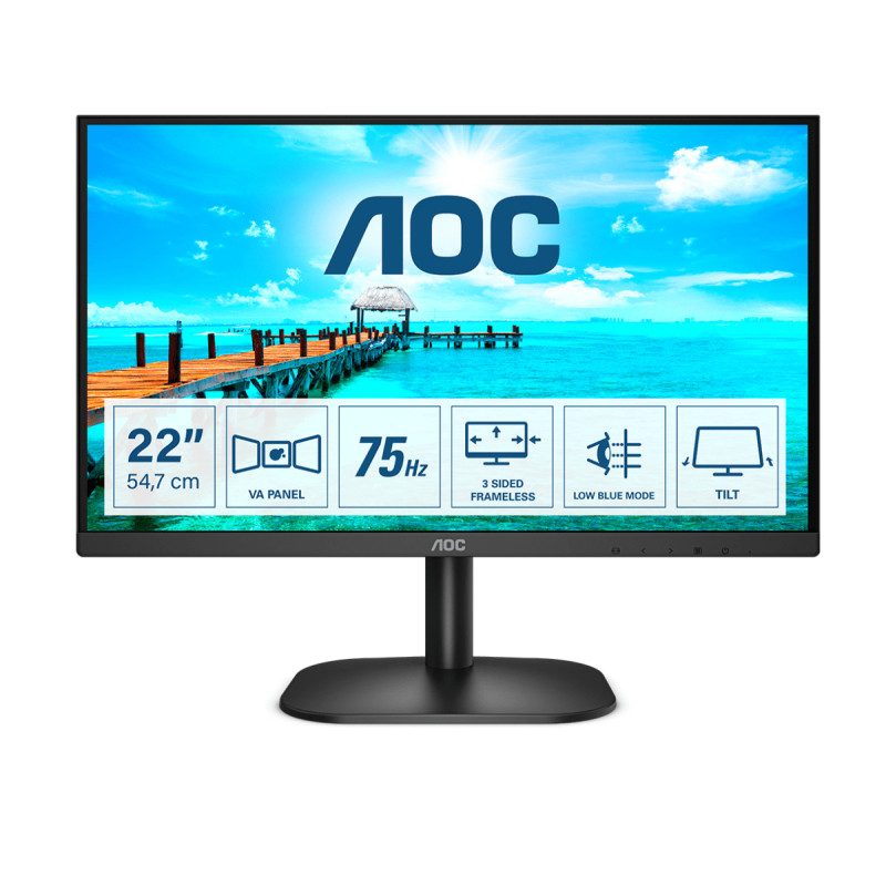 Produktbild för AOC B2 22B2H platta pc-skärmar 54,6 cm (21.5") 1920 x 1080 pixlar Full HD LED Svart