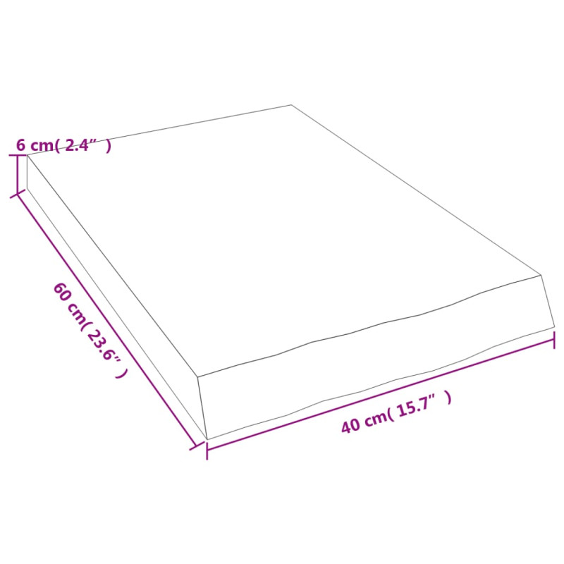 Produktbild för Bänkskiva för badrum 40x60x(2-6) cm obehandlat massivt trä