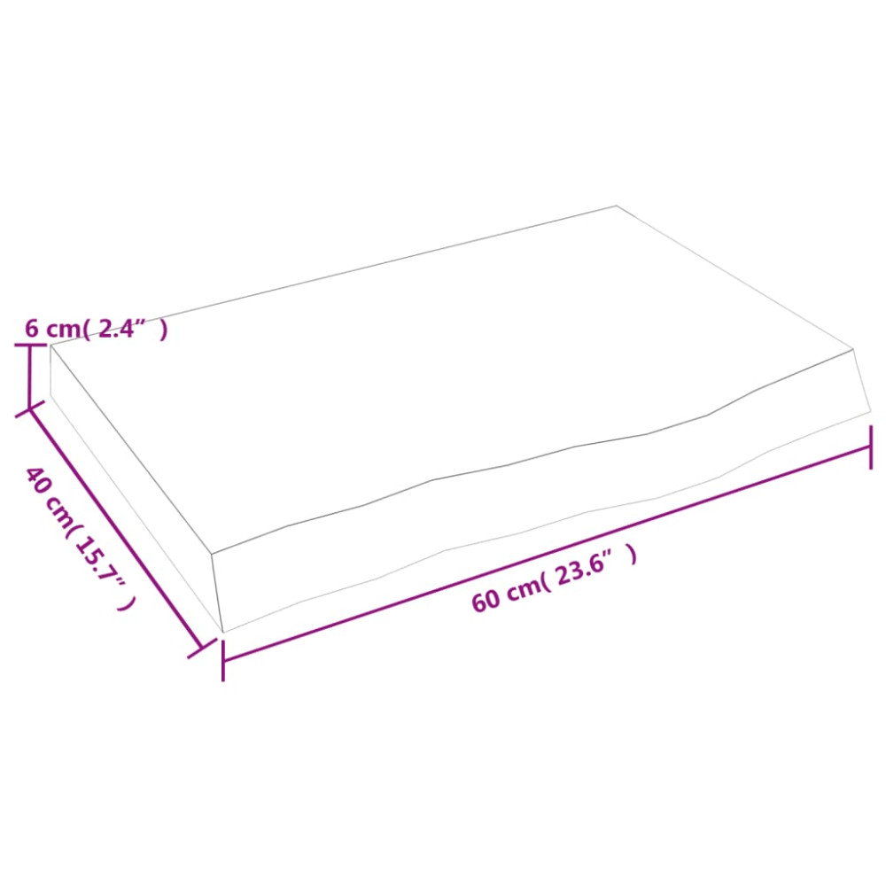 Produktbild för Bänkskiva för badrum 60x40x(2-6) cm obehandlat massivt trä