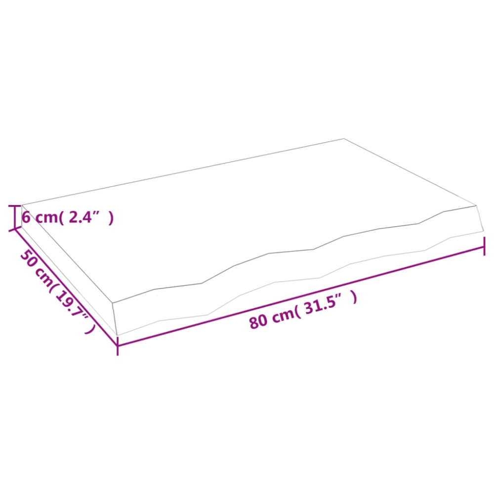 Produktbild för Bänkskiva för badrum 80x50x(2-6) cm obehandlat massivt trä