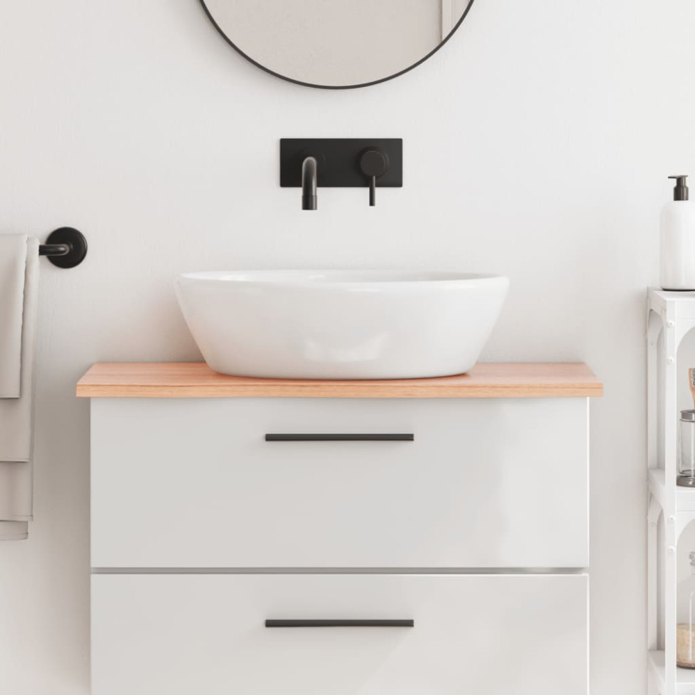 Produktbild för Bänkskiva badrum ljusbrun 80x40x2 cm behandlat massivt trä