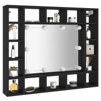 Produktbild för Spegelskåp med LED svart 91x15x76,5 cm