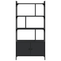 Produktbild för Bokhylla med dörrar svart 76,5x30x154,5 cm konstruerat trä