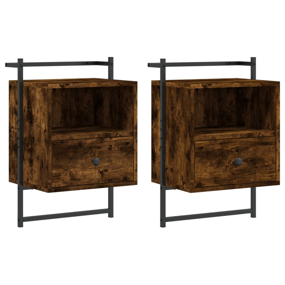 Produktbild för Sängbord väggmonterat 2 st rökig ek 40x30x61 cm konstruerat trä