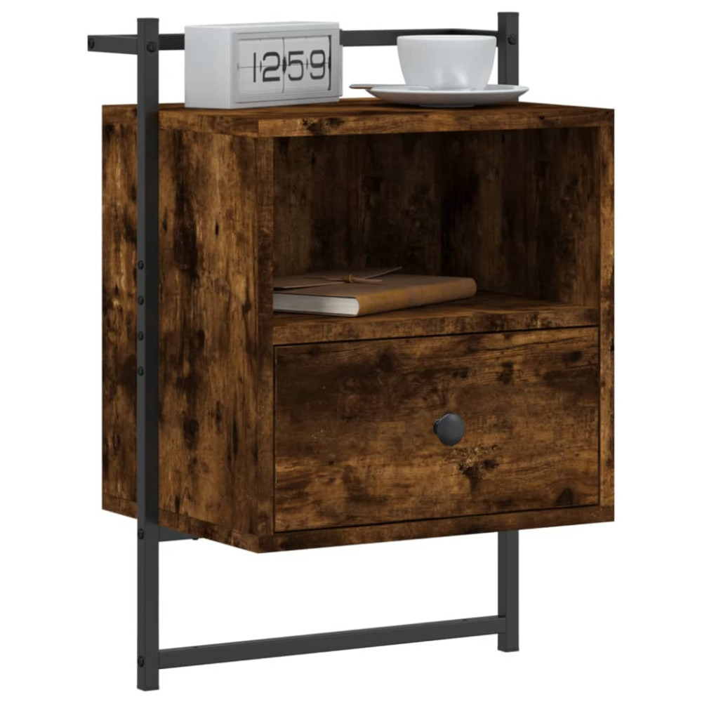 Produktbild för Sängbord väggmonterat 2 st rökig ek 40x30x61 cm konstruerat trä