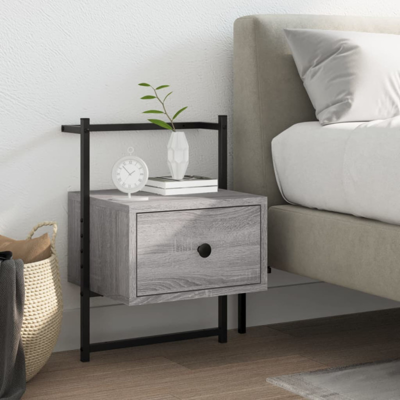 Produktbild för Sängbord väggmonterat grå sonoma 35x30x51 cm konstruerat trä