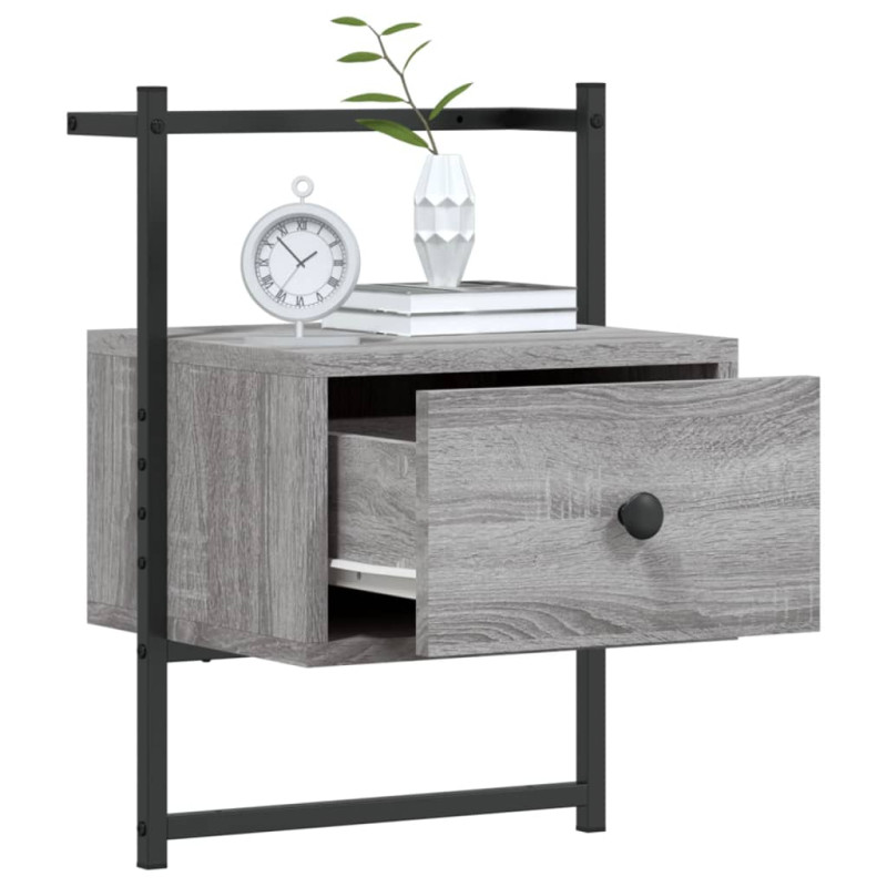 Produktbild för Sängbord väggmonterat grå sonoma 35x30x51 cm konstruerat trä