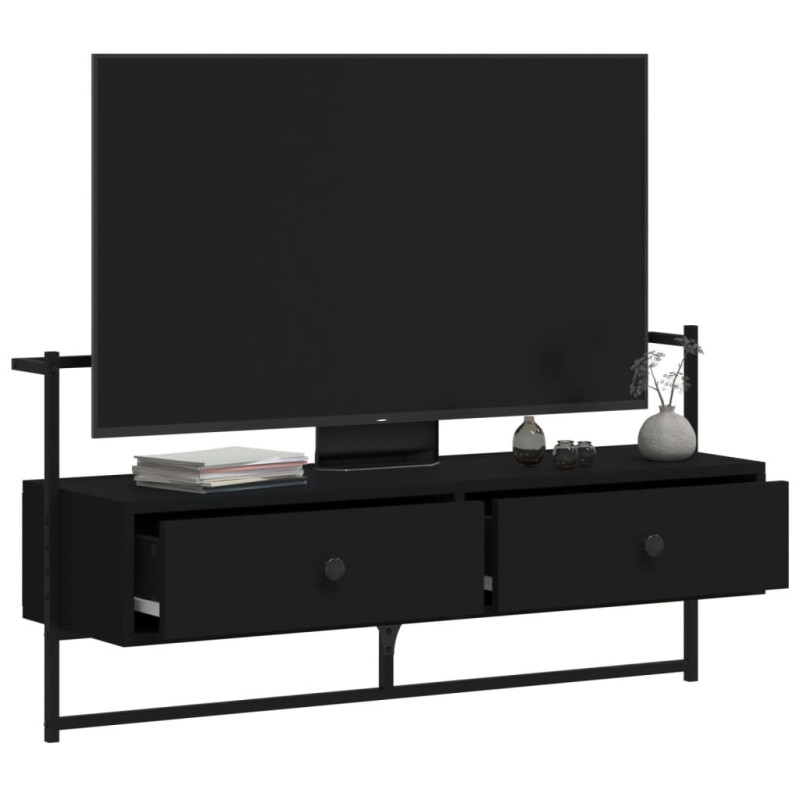 Produktbild för Väggmonterad tv-bänk svart 100,5x30x51 cm konstruerat trä