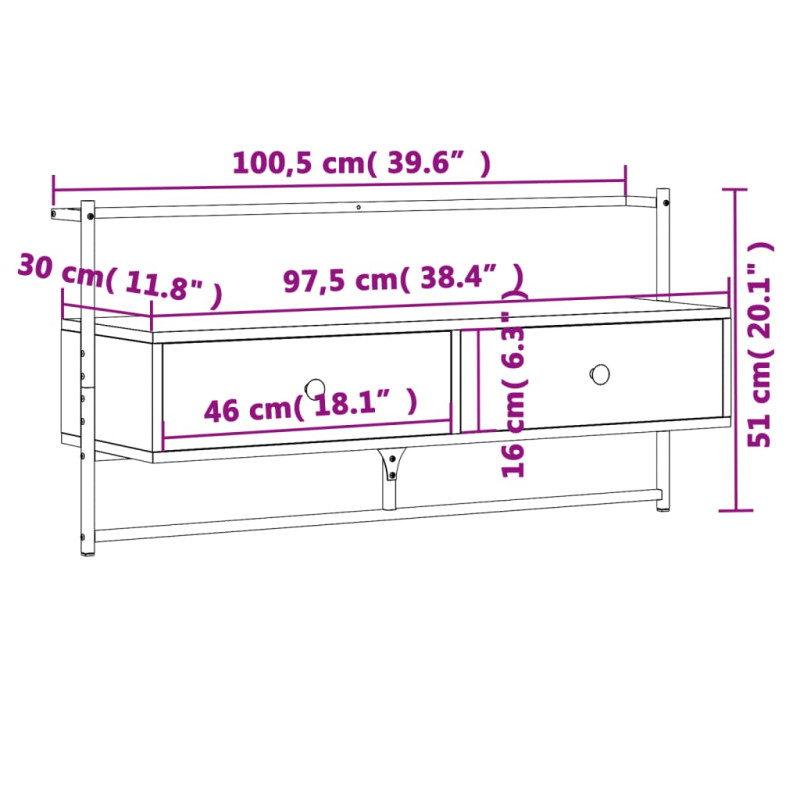 Produktbild för Väggmonterad tv-bänk sonoma-ek 100,5x30x51 cm konstruerat trä