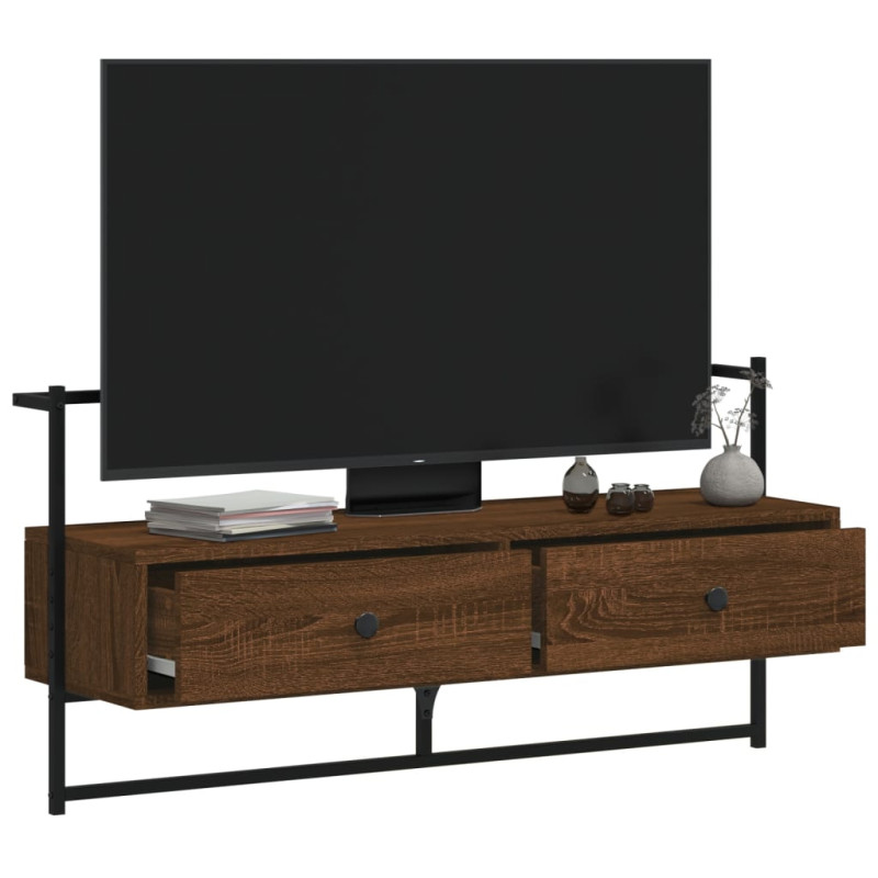 Produktbild för Väggmonterad tv-bänk brun ek 100,5x30x51 cm konstruerat trä