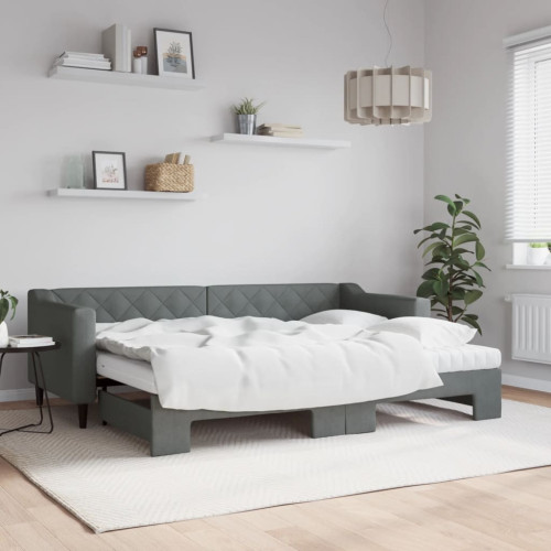 vidaXL Dagbädd med madrasser utdragbar mörkgrå 80x200 cm tyg - Sängar & Sängramar