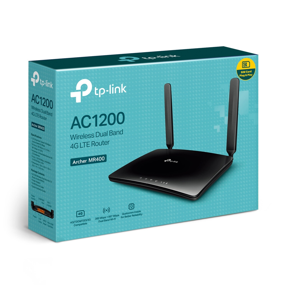 Produktbild för TP-Link Archer MR400 trådlös router Snabb Ethernet Dual-band (2,4 GHz / 5 GHz) 4G Svart